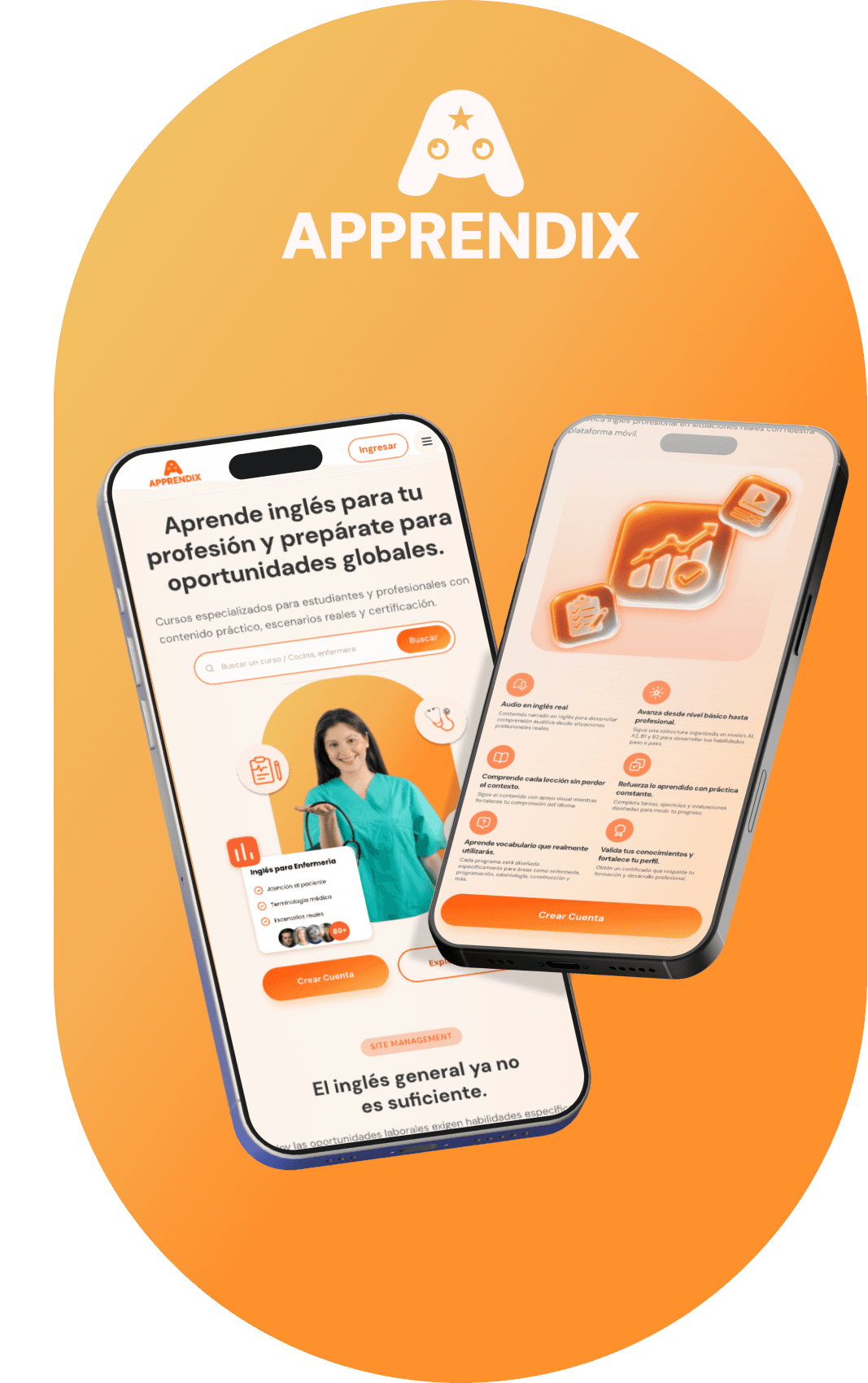 The Apprendix app on two mobile phones